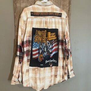 Lynrd Skynrd ZZ Top Graphic Flannel Shirt with Band Logo